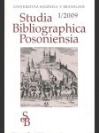 Studia Bibliographica Posoniensia I / 2009 - náhled