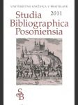 Studia Bibliographica Posoniensia 2011 - náhled