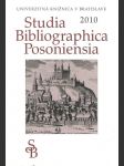 Studia Bibliographica Posoniensia 2010 - náhled