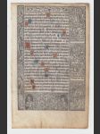 Tištěné pergamenové listy z náboženské knihy s ručně malovanými velkými písmeny - náhled