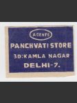 Indie vintage etiketa zápalky Panchvati Store Delhi - náhled