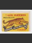 Indie vintage etiketa zápalky Tiger Matches - náhled