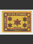 Indie vintage etiketa zápalky Five Stars - náhled