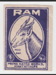Indie vintage etiketa zápalky Ram - náhled