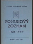 Ponukový zoznam Jar 1989 - náhled